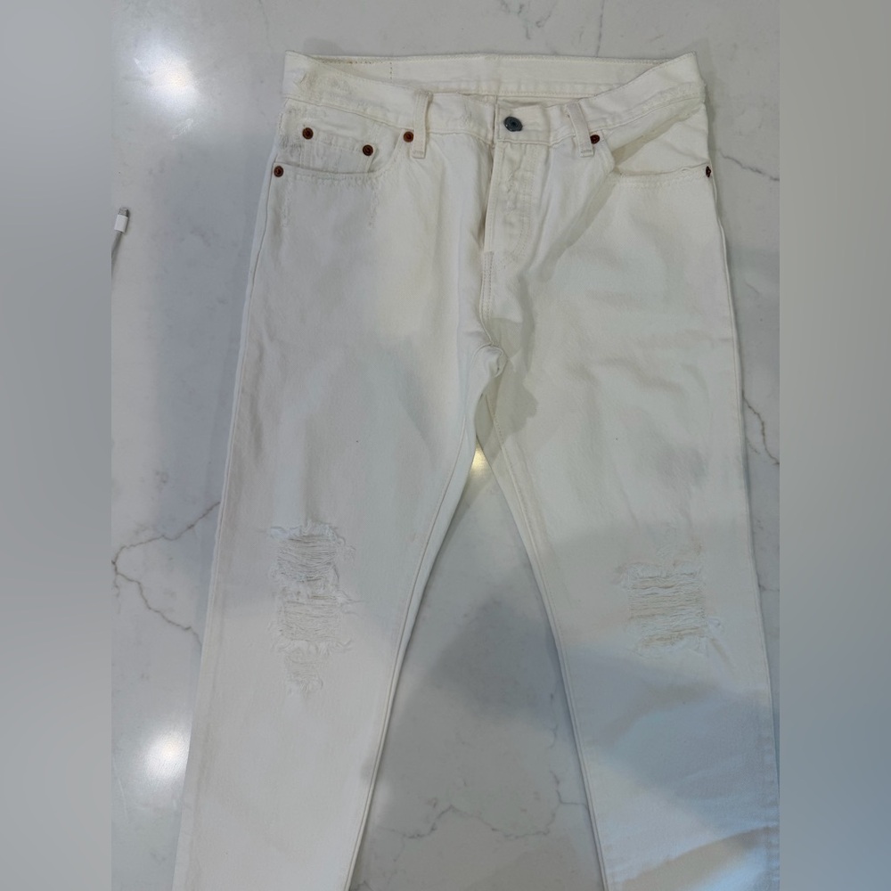 Levi’s 501 ripped white jeans
